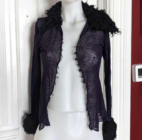 Goth Cardigan, 1990s Goth, Scorpio Black, Goth 2000s, 2000s Goth, Digital Wardrobe, Fur Cardigan, Goth Clothing, Gothic Vampire