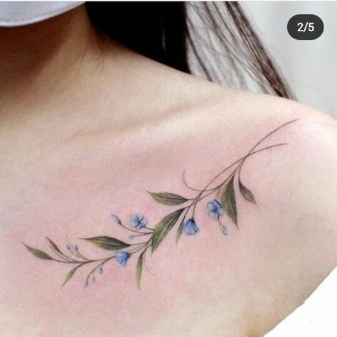 Small White Tattoos, Water Lily Tattoos, Butterfly With Flowers Tattoo, Clavicle Tattoo, Tiny Wrist Tattoos, Tattoo Lettering Styles, Lavender Tattoo, Wildflower Tattoo, Vine Tattoos