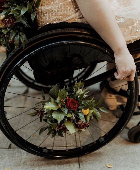 Wheelchair Wedding Dress, Wheelchair Decorations Ideas For Wedding, Disabled Wedding Ideas, Wedding Dress Wheelchair, Accessible Wedding, Disabled Wedding, Wheelchair Wedding Decoration, Wheelchair Wedding Ideas, Wedding Wheelchair