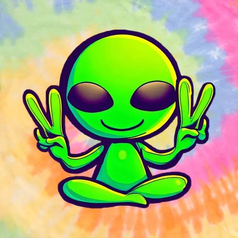 Peace Alien - Alien - T-Shirt | TeePublic Alien Peace Sign Tattoo, Alien Graphic Design, Alien Drawings Trippy, Trippy Alien Art, Alien Meditating, Alien Holding Up Peace Sign, Monster Aesthetic, Cool Alien, Weeds Alien