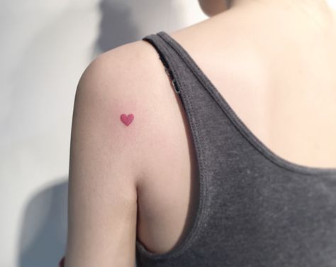 Heart Tattoo On Shoulder, Tiny Heart Tattoo, Red Heart Tattoos, Health Tattoo, Pretty Tattoos, Heart Tattoo, Shoulder Tattoo, Tattoo On, Red Heart