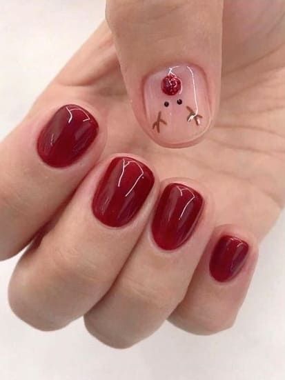 Red Reindeer Shorties Gigi Nails, Simple Christmas Nails, Short Red Nails, Short Natural Nails, Red Gel Nails, Easy Manicure, Holiday Nails Christmas, Christmas Gel, Red Christmas Nails