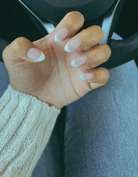 Thick French Tip Nails Almond, French Almond Nails Short, French Tip Round Nails, Almond Round Nails, French Tip Round, Short Round French Tip Nails, French Tip Dip Nails, Short Almond Nails French Tip, Round Almond Nails