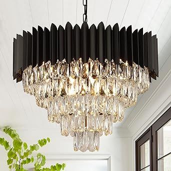 Black Crystal Chandelier, Modern Flush Mount Ceiling Light, Modern Lighting Chandeliers, Living Room Light Fixtures, Crystal Chandelier Lighting, Modern Crystal Chandelier, Crystal Pendant Lighting, Round Chandelier, Crystal Chandeliers