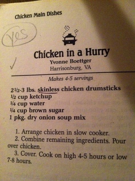 Chicken In A Hurry Recipe Crockpot, Chicken In A Hurry Crockpot, Chicken In A Hurry Recipe, Chicken Thigs, Chicken In A Hurry, Hurry Chicken, Crockpot Foods, Crockpot Meat, Easy Suppers