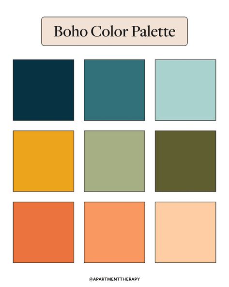 Here’s How to Nail Boho Design Once & for All, According to Designers Joshua Tree Color Palette, Santa Fe Color Palette, Nail Boho, Bright Boho Color Palette, Paint Colors Boho, Boho Color Scheme, Bohemian Color Palette, Boho Color Palette, Paint Color Combinations