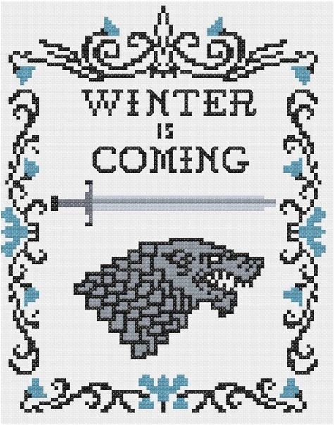 Fandom Crafts, Stark Sigil, Cross Stitch Games, Lyanna Stark, Cross Stitch Sampler Patterns, Stitch Sampler, Gra O Tron, House Stark, Handmade Stuff