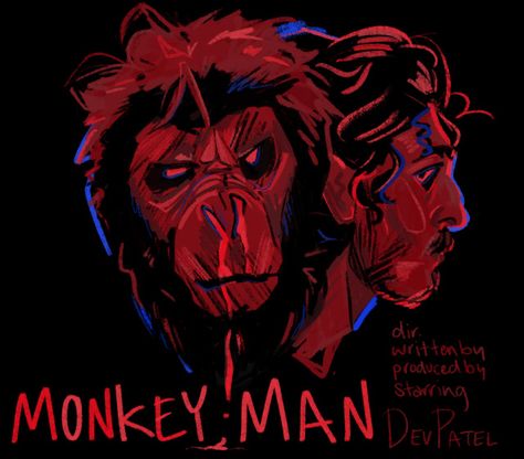 Monkey Man, Dev Patel, Monkey Art, Dope Cartoon Art, Man Wallpaper, Man Movies, Movie Wallpapers, U Can, Male Art