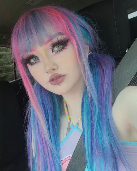 Missing summer time 💖 Colors in my hair are from @iroirocolors you can save at checkout using code Possumchic 🩵 their Colors are so… | Instagram Pink Hair Blue Highlights, Ghost Hair Dye, Pink Blue And Black Hair, Dark Blue And Pink Hair, Alternative Hair Dye Ideas, Mlp Moodboards, Aqua Highlights, Lavender Hair Color Ideas, Pink And Green Hair