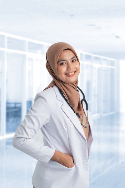 Beautiful Doctor Women, Doctor Pictures Female, Muslim Doctor Woman, Female Doctor Outfit Medical, Doctor Poses Photography, Doctor Photoshoot Ideas, Hijab Doctor, Lab Coat Fashion, Doctor Profile