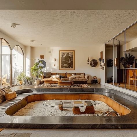 Sunken Living Room AKA Conversation Pits: What Are They And Where Are They Now? — Living Bright Interiors 70s Sunken Living Room, Sunken Living Room 70s Conversation Pit, Conversation Pit 70's, Sunken Sofa, Conversation Pit Living Room, Living Room 70s, Conversation Pit, Sunken Living Room, 70s Home