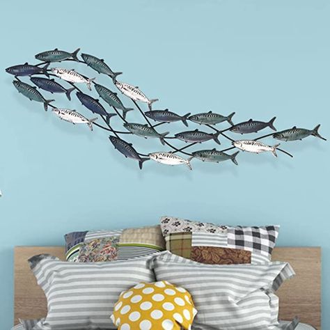 Beach Themed Wall Art, Metal Fish Wall Art, Marine Decor, Home Decor For Living Room, Fish Ocean, School Of Fish, Boat Decor, Fish Wall Decor, Metal Fish