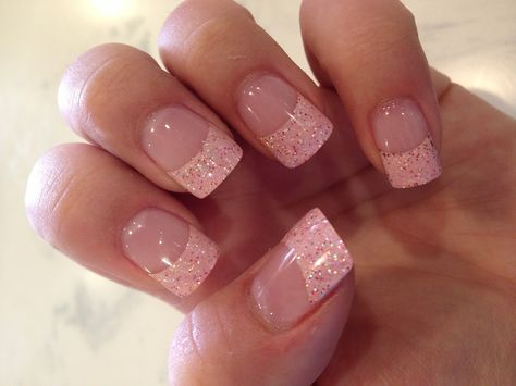 Light Pink Glitter Nails Acrylic, Champagne Nails, Pale Pink Nails, Pink French Nails, Pink Tips, Purple Glitter Nails, Pink Nail Art Designs, French Manicures, Glitter Nails Acrylic