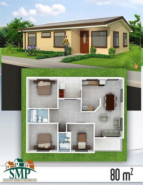 Pelan Rumah, 3d House Plans, A Small House, House Floor Design, Simple House Design, House Plan Gallery, House Construction Plan, Simple House Plans, House Layout Plans