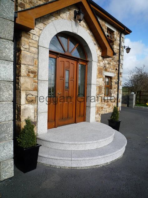 Door Surrounds / Arches - Creggan Granite Ireland - Creggan ... Granite Steps Front Door, Entrance Steps, Granite Steps, Arched Front Door, Front Door Steps, Granite Paving, Front Stairs, Self Build, House Roof Design