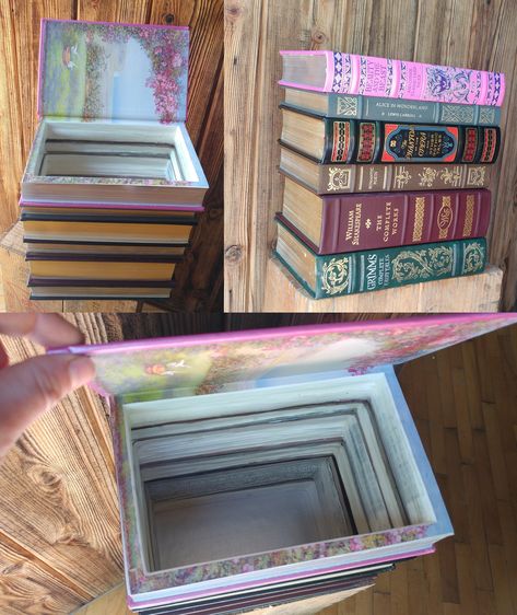 Book Into Box Diy, Book Box Ideas, Fairytale Decorations, Wooden Box Crafts, Fairytale Book, Card Storage Box, Hollow Book, Book Boxes, Secret Book