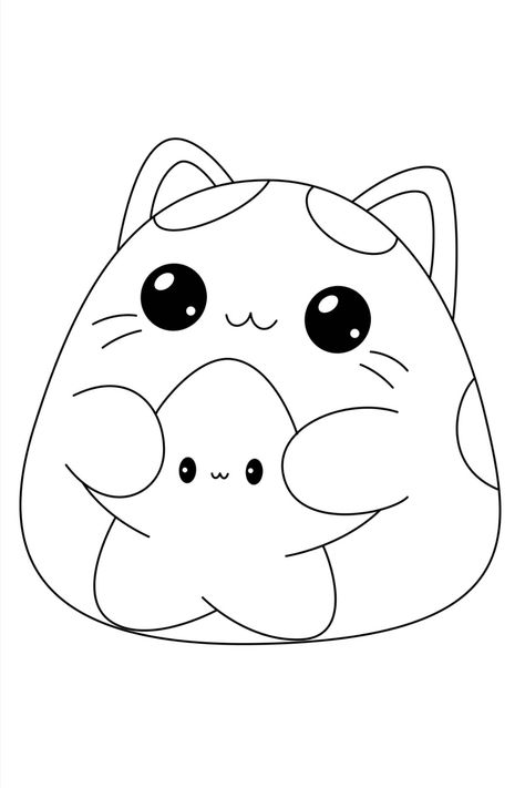 Cute Kitty Squishmallow Coloring Page  This free printable coloring page features a cute kitty Squishmallow. It's perfect for kids of all ages to Small Easy Drawings, Charming Kitty, Cupcake Coloring Pages, Chibi Coloring Pages, Chat Kawaii, Monster Coloring Pages, Cat Coloring, Kitty Coloring, Cute Bear Drawings