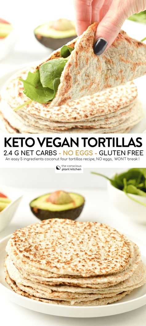 Gluten Free Tortillas Recipe, Conscious Plant Kitchen, Low Carb Veggie, Vegan Tortilla, Tortillas Recipe, Low Carb Wraps, Vegan Keto Recipes, Keto Tortillas, Gluten Free Tortillas