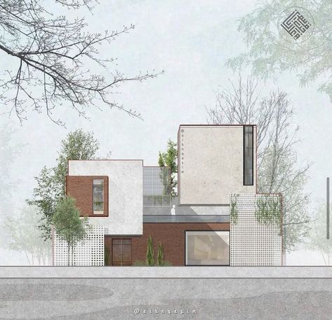 Ideas With Wood, Residential Architecture Facades, Tropical Houses Architecture, Detail Arsitektur, Architectural Illustration, Facade Architecture Design, Two Story House, Architectural Rendering, New Architecture