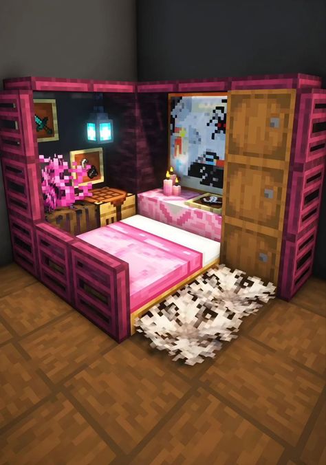 Cool Bedroom Ideas Minecraft, Minecraft Building Room Ideas, In Wall Minecraft House, Bedframe Ideas Minecraft, Minecraft Craft Room Ideas, Minecraft Rooms Idea, Cool Minecraft Bedrooms, Minecraft House Furniture Ideas, Minecraft Bedroom Ideas No Mods