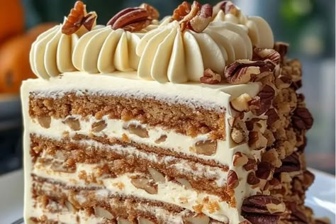 Romanian Walnut Cake, Romanian Cake Recipes, Romanian Walnut Buttercream Cake, Torte Cakes, Hazelnut Cake Recipe, Kiev Cake, Nuts Cake, German Cakes Recipes, Walnut Cake Recipe