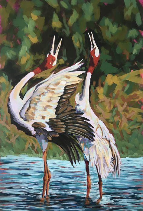 Work In Progress, a throwback to the beginning of the large crane painting. I love the crane's symbolism: Happiness, Longevity, and Peace. I hope they bring more of that to you today. A large acrylic on Canvas now finished is available. DM for details. #kathyedwards #artistic #mysproutstudio #roomdecor #acrylicpainting #acrylics #acryliconcanvas #artist #art #artwork #artwork #throwback #ThrowbackMoments #throwbacks #throwback🔙 Large Bird Painting, Sandhill Crane Painting, Crane Painting, Sarus Crane, Bird Painting Acrylic, Bird Paintings, Large Canvas Painting, Crane Bird, Herons