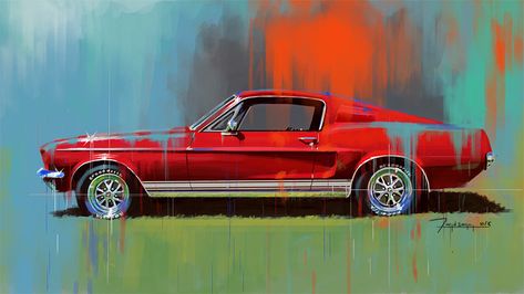 Mustang Art, Motorcycle Art Painting, Auto Retro, Wheel Art, Cool Car Drawings, Modern Art Paintings Abstract, Automotive Artwork, Car Artwork, Racing Art