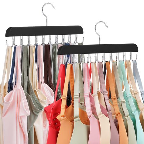 PRICES MAY VARY. 40-Hooks Capacity: Package include 2 Pack wooden bra tank top hangers, total offering 40 hooks to neatly hang and organize 40 bras or tank tops, significantly expanding your closet's capacity. Ideal for tight spaces, perfect for small closets, dorms, and apartments. Durable Hardwood Craftsmanship: Made with premium solid hardwood, our hanger promises durability and a touch of natural elegance, ensuring your intimates are stored on a hanger that's built to last. Space-Efficient S Spare Room Walk In Closet, Bra Holder, Tank Top Hanger, Bra Hanger, Bra Organization, Space Saving Hangers, Small Closets, Space Efficient, Sport Bras