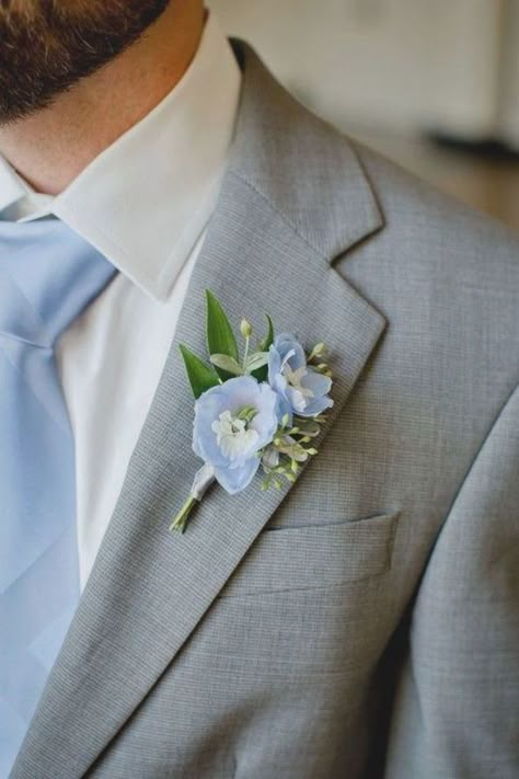 Light Blue Wedding Colors, Blue Corsage, Blue Boutonniere, Baby Blue Weddings, Blue Delphinium, Green Wedding Colors, Light Blue Wedding, Corsage And Boutonniere, Blue Wedding Flowers