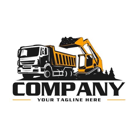 Dump truck and excavator logo | Premium Vector #Freepik #vector #dump-truck #commercial-vehicle #cargo-car #car-truck Excavator Vector, Excavator Logo, Mining Logo, Water Wars, Transportation Logo, Laptop Wallpaper Quotes, Truck Icon, Automotive Logo Design, Construction Logo Design