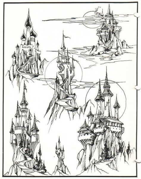 Tattoo Flash Designs 5 Last Unicorn Castle, The Last Unicorn Castle, Gothic Castle Tattoo, Castle Tattoo Design, Tattoo Castle, Castle Reference, Castle Tattoos, Castle Drawings, Goth Castle