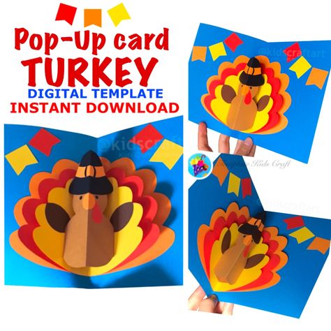 Turkey Pop Up Card, 2nd Grade Crafts, Thanksgiving Arts And Crafts, Nursing Home Crafts, Happy Thanksgiving Turkey, Thanksgiving Art, Teacher Cards, Kid Craft, Thanksgiving Kids