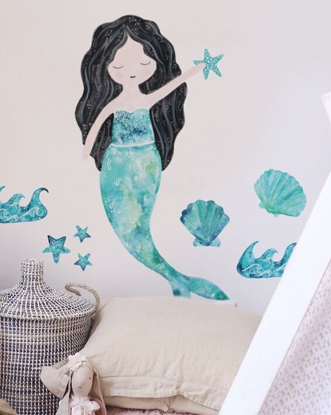 Playroom Wall Decals, Fantasy Land, Flowing Hair, Fantasy Sci Fi, Playroom Wall, Wall Stickers Kids, Window Decals, Window Stickers, Sea Shells