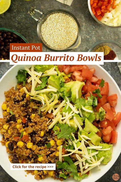 Burrito Bowl Instant Pot, Quinoa Burrito Bowl, Quinoa Burrito, Inflammation Diet Recipes, Instant Pot Quinoa, Vegan Instant Pot, Quick Delicious Meals, Vegan Queso, Vegan Instant Pot Recipes