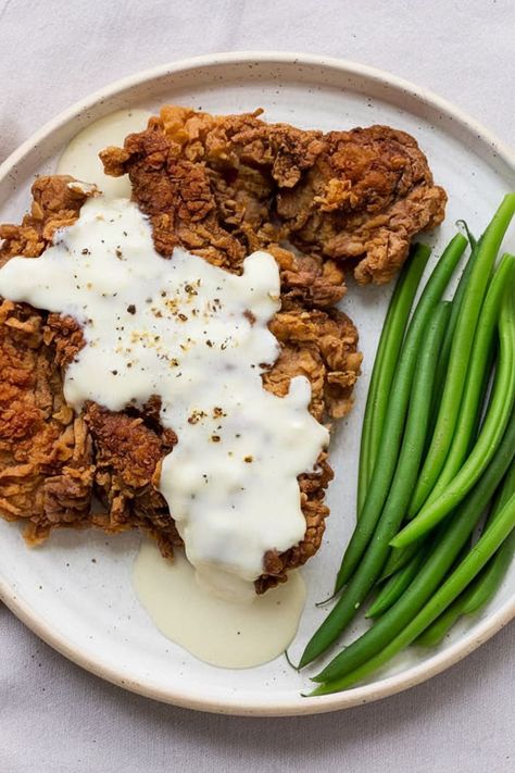 Chicken-Fried Steak With White Gravy White Gravy, Fried Steak, Chicken Fried Steak, Fried Foods, Steak Fries, Chicken Fried, Recipes Beef, Fried Food, Meat Recipes