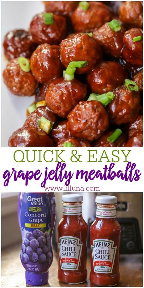 Sweet & tangy dump-and-go Grape Jelly Meatballs take minutes to prep and are the perfect dinner or appetizer to feed a crowd! #meatballs #meatballrecipe #grapejellymeatballs #appetizers #appetizerrecipe Jelly Meatballs, Grape Jelly Meatballs, Pastry Appetizer, Appetizer Meatballs, Grape Jelly, Perfect Dinner, God Mat, Snacks Für Party, Crockpot Recipes Slow Cooker