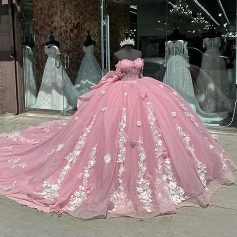 Shinning Girls Princess Pink Quinceanera Dress Pretty Floral Applique Beading Off Shoulder Mexico Aesthetic Quinceanera Dresses, Pink Quinceanera Dress, Quinceanera Dresses Gold, Pink Quinceanera, Off Shoulder Ball Gown, Pink Quince, Quinceanera Dresses Pink, Quince Dresses Pink, Quince Dress