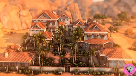 Sims 4 Oasis Springs Park, Sims 4 Oasis Springs, Sims Architecture, Sims4 Builds, Oasis Springs, Desert House, Sims Builds, Sims 4 House Building, Spring Park