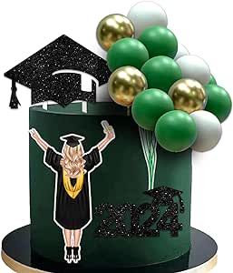 27 PCS Congrats Grad 2024 Cake Topper Green Gold White Pearl Balls Graduation Caps Cake Topper Happy Birthday Cake Decorations for Girl Graduation Party Birthday Party Supplie 2024 Cake, Graduation Cap Cake, Grad Cakes, Girl Graduation Party, Birthday Cake Decorations, Cap Cake, Girl Graduation, Graduation Cake Toppers, Graduation Caps