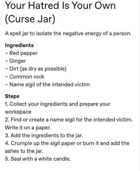 Karma Spells Witchcraft Jar, Karma Jar Spell, Spells For Moving Into A New Home, Curse Jar Ingredients, Hex Spell Curse Jar, Reconciliation Spell Jar, Rice Witchcraft Uses, Hex Jar Spell Ingredients, Simple Hexes Witchcraft