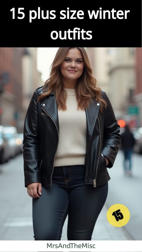 plus size winter outfits Leather Jacket Plus Size Outfits, Plus Size Chelsea Boots Outfit, Plus Size Leather Jacket Outfit, Black Leather Jacket Outfit Winter, Curvy Winter Outfits Plus Size, Flattering Plus Size Outfits, Winter Date Night Outfit Casual, Trendy Curvy Outfits, Winter Outfits Curvy