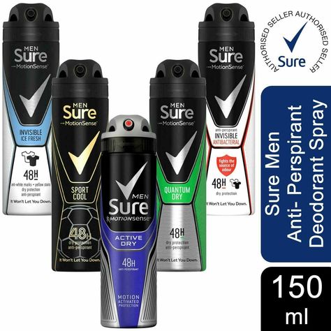 Sure Men Anti-Perspirant 48 Hour Protection Deodorant Spray, 6 Pack, 150ml Sure® Men Anti-Perspirant with motion sense™ responds directly to movement providing you with all day freshness. Our longest lasting protection against wetness and odour.   Perfect For : Controlling body odour - It’s bacteria that cause body odour, not sweat. So don’t let it stop your flow. Sure Men Antibacterial Deodorant helps to eliminate over 90%* of bacteria, so you feel clean and ready to move. Freshness that works Antibacterial Deodorant, Mens Deodorant, Anti Perspirant, Hygiene Products, Deodorant Spray, Body Odor, Sweet Fragrances, Antiperspirant, Beauty Skincare