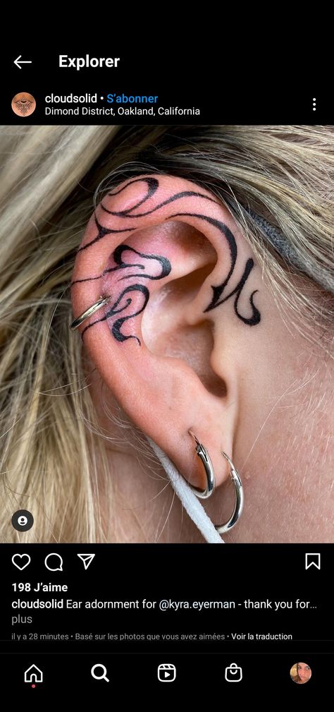 Rose Inner Ear Tattoo, Ear Abstract Tattoo, Swirl Ear Tattoo, Swirl Neck Tattoo, Ink Swirl Tattoo, Flame Ear Tattoo, Spiral Ear Tattoo, Abstract Ear Tattoo, Spiderweb Ear Tattoo