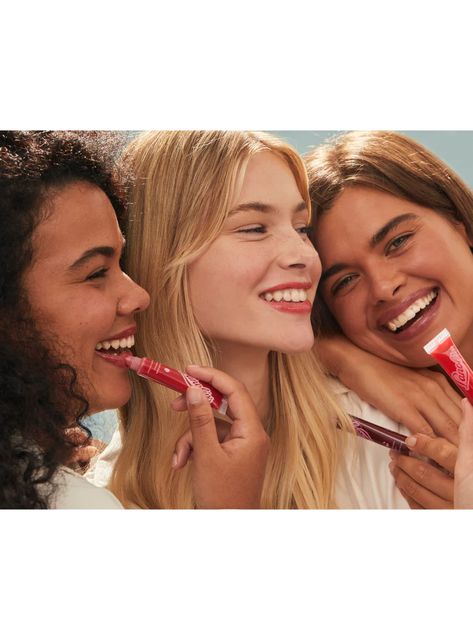 Liptint Photography Photo Shoots, Lip Balm Photoshoot, Lip Product Photoshoot, Group Skincare Photoshoot, Lip Balm Model Photography, Strawberry Lip Balm Photography, Glossier Tint, Natural Lip Colors, Watermelon Seeds