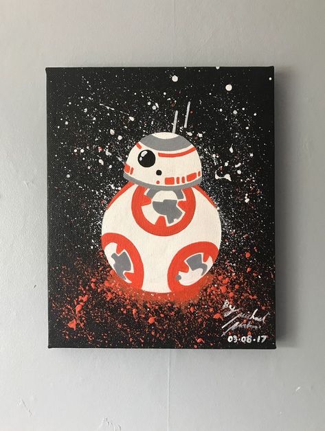 Star Wars Painting For Boyfriend, Star Wars Painting Easy Canvas, Nerdy Painting Ideas, Star Wars Painting Easy, Star Wars Canvas Painting, Acrylic Painting For Kids, Star Wars Cartoon, Star Wars Painting, Star Wars Bb8