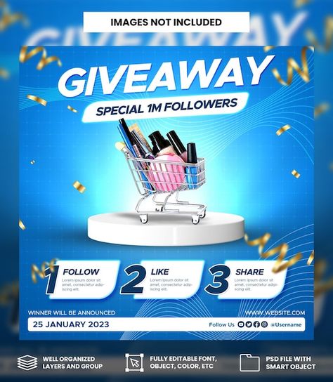 PSD social media poste template giveaway... | Premium Psd #Freepik #psd Giveaway Social Media Post, About Social Media, Instagram Post Template, Post Templates, Social Media Post, Promotion, Social Media, Instagram Post, Media