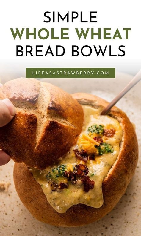 Easy Wheat Bread, Easy Whole Wheat Bread, Homemade Wheat Bread, Bread Bowl Soup, Homemade Whole Wheat Bread, Homemade Bread Bowls, Easy Homemade Bread, Bread Bowl Recipe, Pasta Cheese