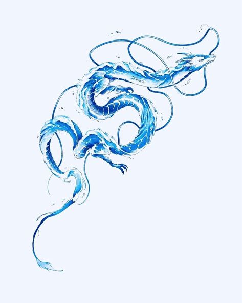 Water Dragon Sketch, Dragon And Moon Tattoo, Dragon Tattoo Wrapped Around Arm, Water Dragon Tattoo, Aquatic Dragon, Normal Tattoo, Blue Dragon Tattoo, Chinese Water Dragon, Dragon Moon