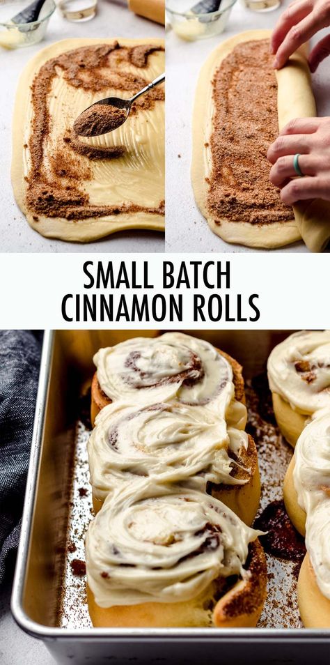 Small Batch Cinnamon Rolls, Cinnamon Roll Icing, Cinnamon Filling, Cinnamon Roll Recipe Homemade, Small Batch Baking, Cinnamon Rolls Easy, Breakfast Sweets, Dessert Aux Fruits, Cinnamon Rolls Homemade