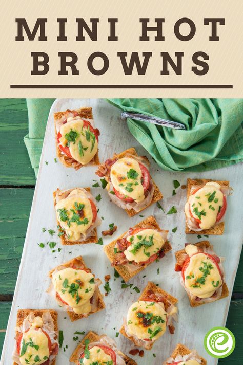 Mini Hot Browns, Mini Hot Brown Appetizers, Brown Appetizers, Hot Browns, Derby Food, Hostess Ideas, Fine Dining Menu, Derby Party Food, Kentucky Hot Brown